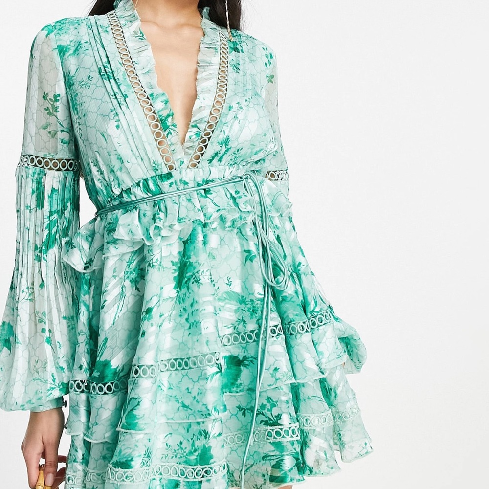With tag! ASOS DESIGN lace insert mini dress satin stripe floral print